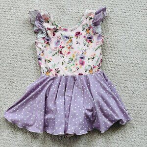 Cheeky plum purple ruffle sleeve leotard